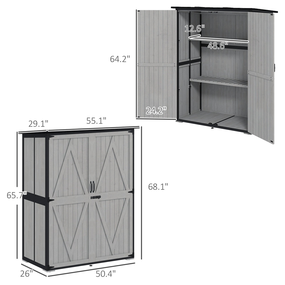 Outdoor Wooden Garden Storage Shed with Lockable Doors & Shelves - Decindoor