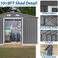 10X8 FT Outdoor Storage Shed, Metal Foundation & Lockable Doors, Tool Shed For Garden, Patio, Backyard, Lawn, Grey - Decindoor