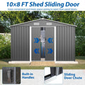 10X8 FT Outdoor Storage Shed, Metal Foundation & Lockable Doors, Tool Shed For Garden, Patio, Backyard, Lawn, Grey - Decindoor