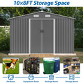 10X8 FT Outdoor Storage Shed, Metal Foundation & Lockable Doors, Tool Shed For Garden, Patio, Backyard, Lawn, Grey - Decindoor