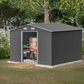 10X8 FT Outdoor Storage Shed, Metal Foundation & Lockable Doors, Tool Shed For Garden, Patio, Backyard, Lawn, Grey - Decindoor