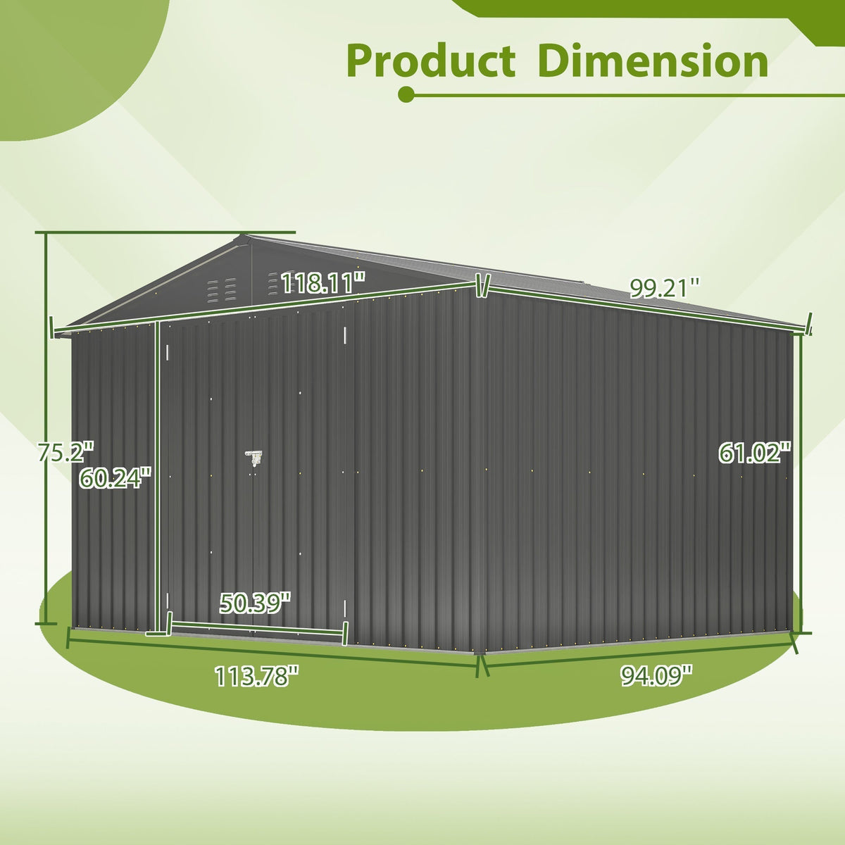 10X8 FT Outdoor Storage Shed, All Weather Metal Sheds With Lockable Doors, Tool Shed For Garden, Patio, Backyard, Lawn, Black - Decindoor