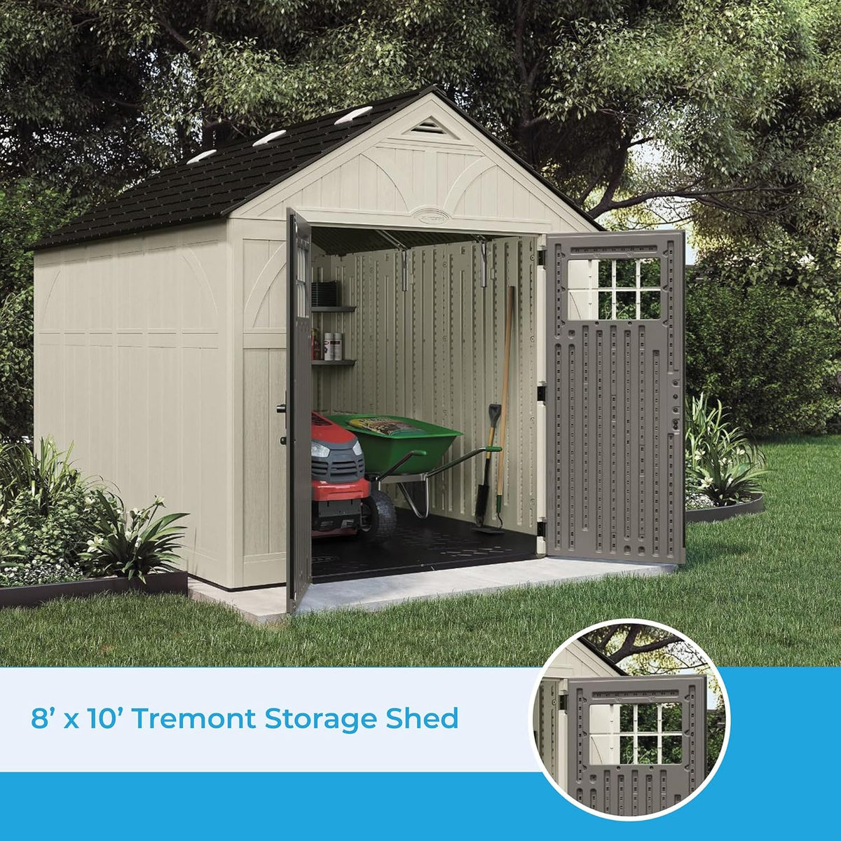 Suncast BMS8100 8 ft. x 10 ft. Tremont Resin Outdoor Storage Shed with Skylights - Decindoor