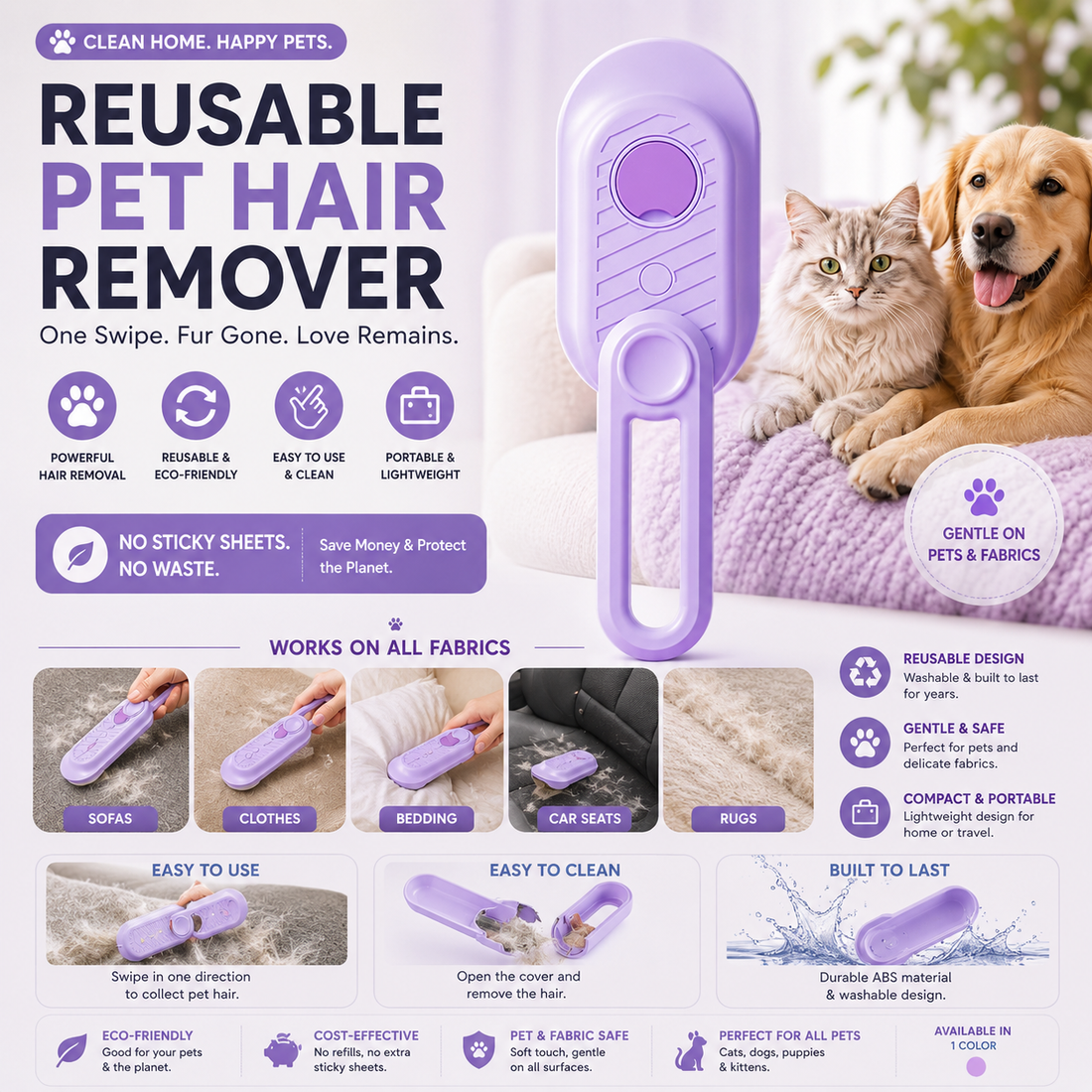 Steam pet grooming brush for cats and dogs with mist spray technology