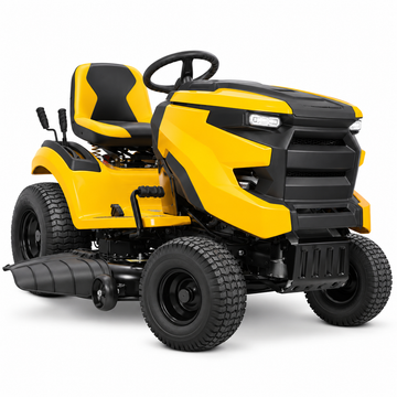 Heavy-Duty Yellow & Black Riding Lawn Mower with Dual-Blade Cutting Deck
