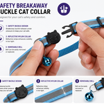 Cat wearing blue reflective AirTag collar for pet tracking