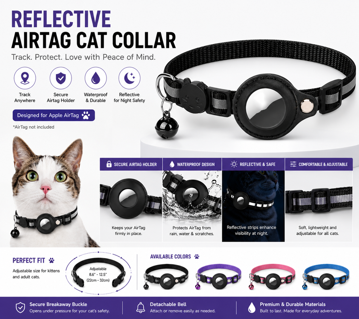 AirTag pet collar package with tracker holder and instruction manual