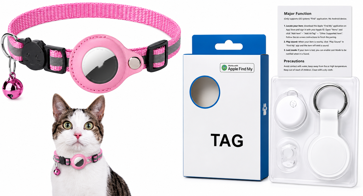 Safety breakaway buckle on reflective AirTag pet collar