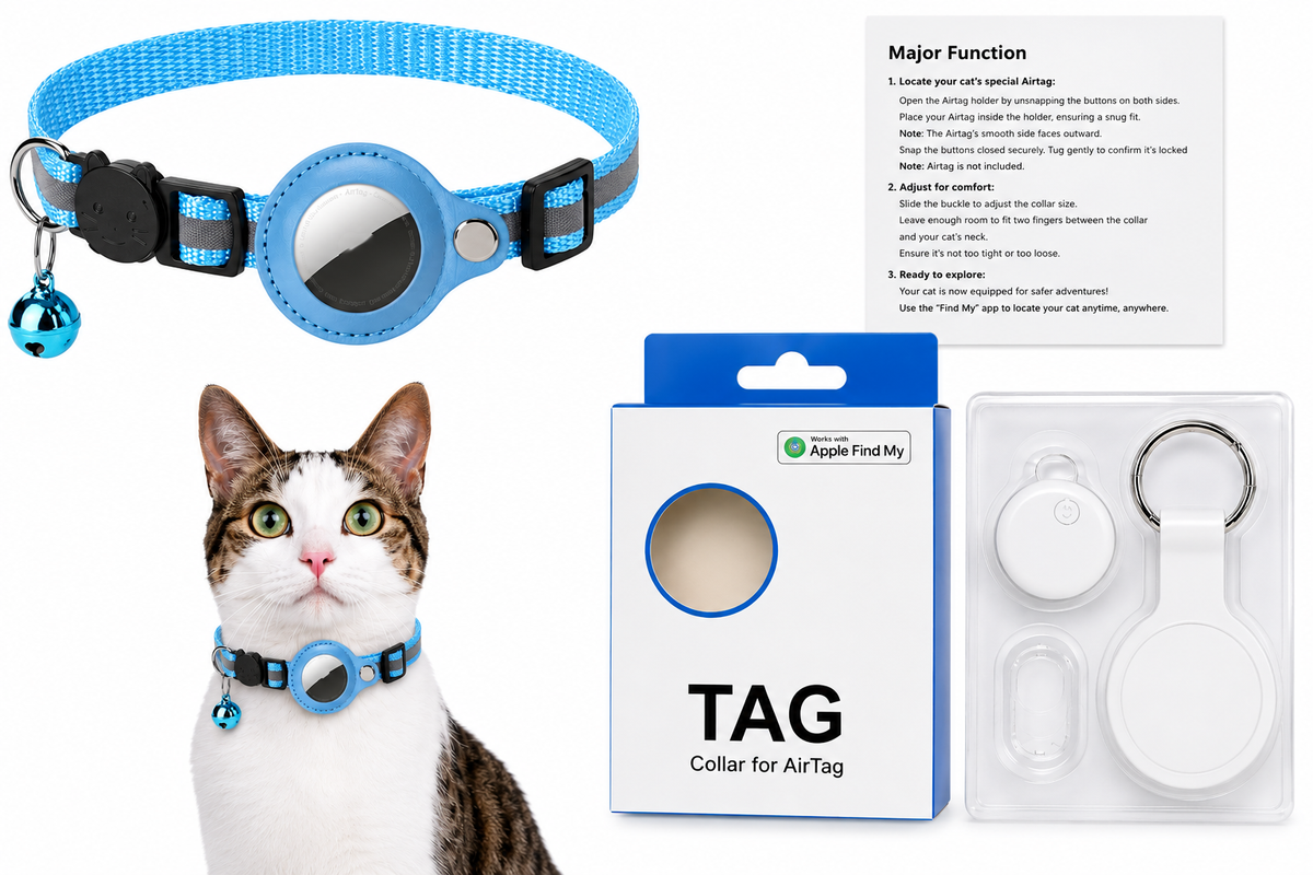 Complete pet tracking collar kit with AirTag holder and accessories