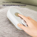 Pet grooming brush with fine mist spray for detangling hair