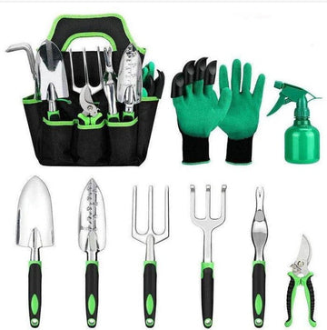 LMcenter's Garden Supplies 9-piece Aluminum Alloy Set, Silicone Two-color Handle Shovel Gardening Tools