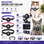 Blue reflective AirTag cat collar with secure tracker holder and bell